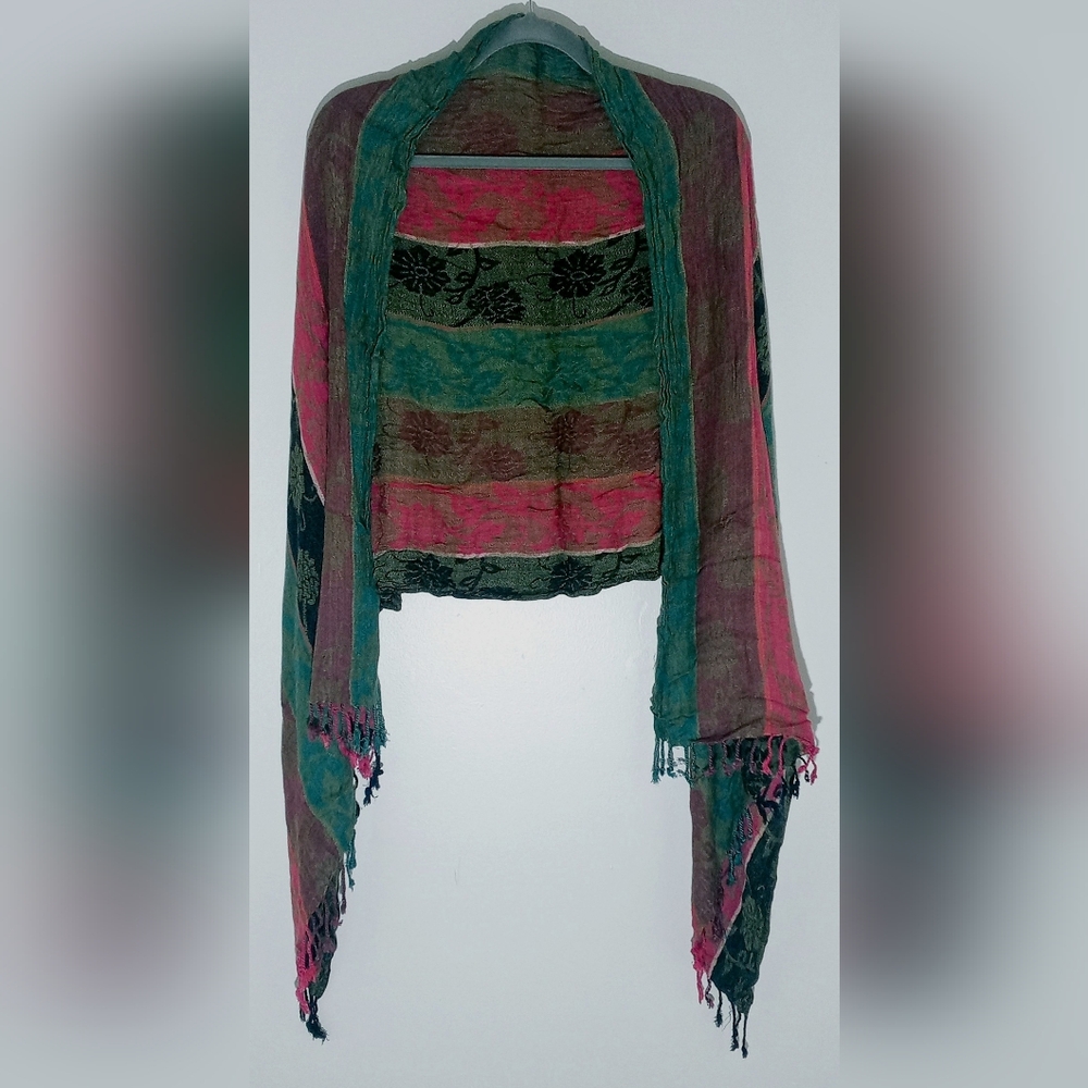 LIGHTWEIGHT WOMEN'S SCARF WITH STRIPES AND FLORAL PRINT